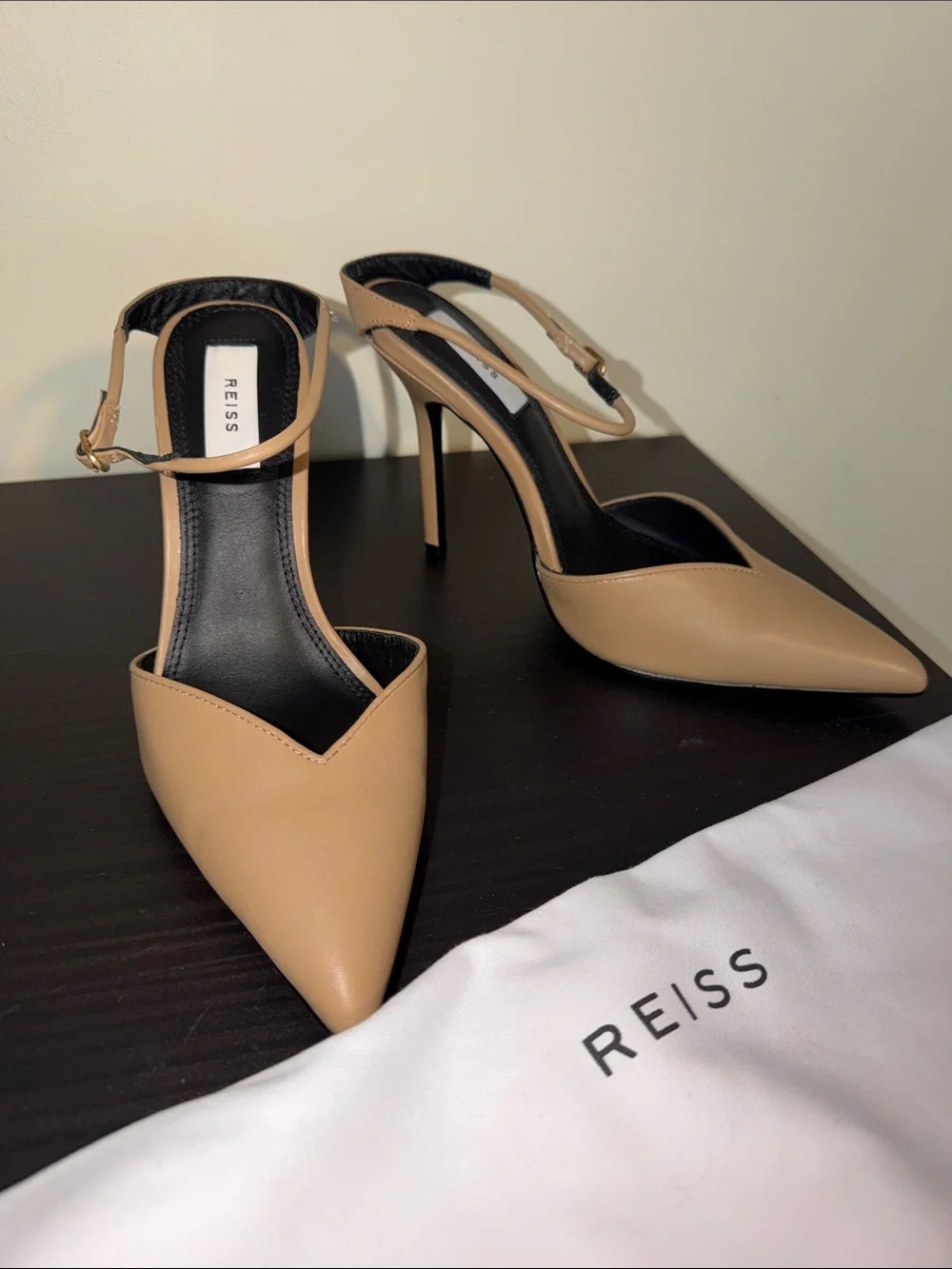 Reiss Tan Pointed-Toe Slingback Heels size 38